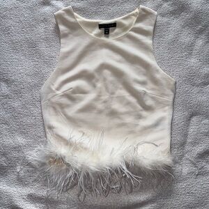Classy Cream High Neck Feather Top